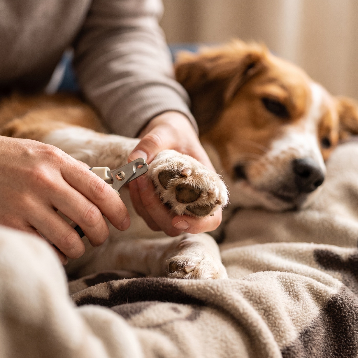 A dog enjoying a gentle nail trim
